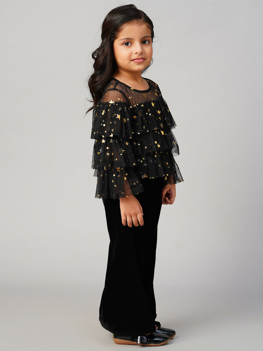 Glam Up Girls Shimmer Black Party Top with Pant set for Girls
