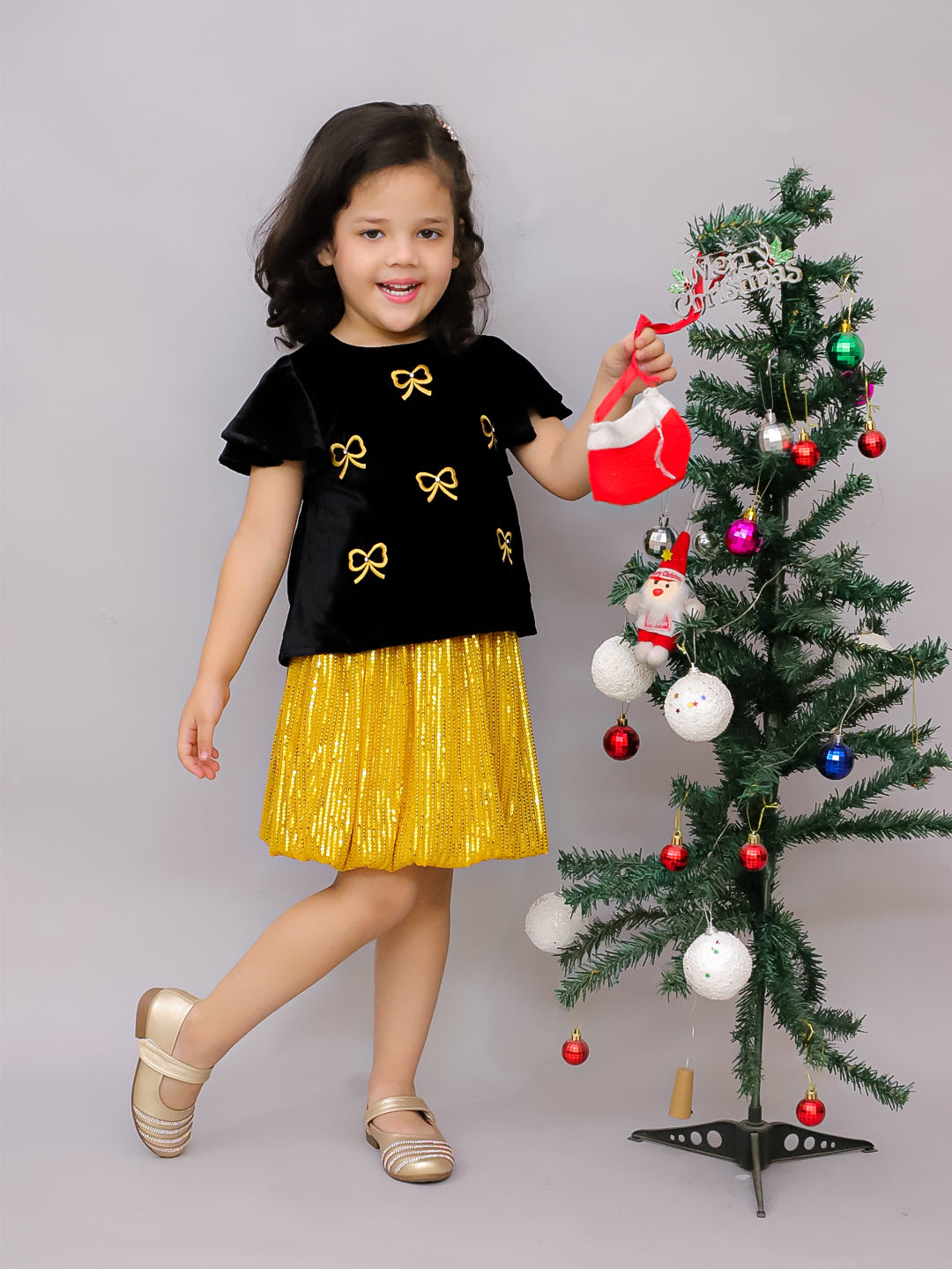 Party Black Top with Golden Shorts for Girls