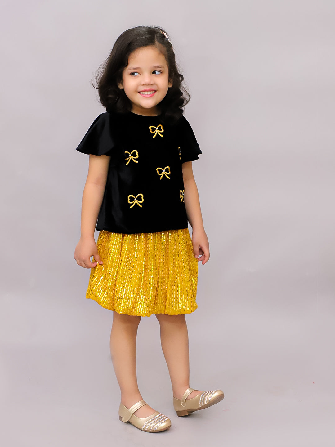 Party Black Top with Golden Shorts for Girls