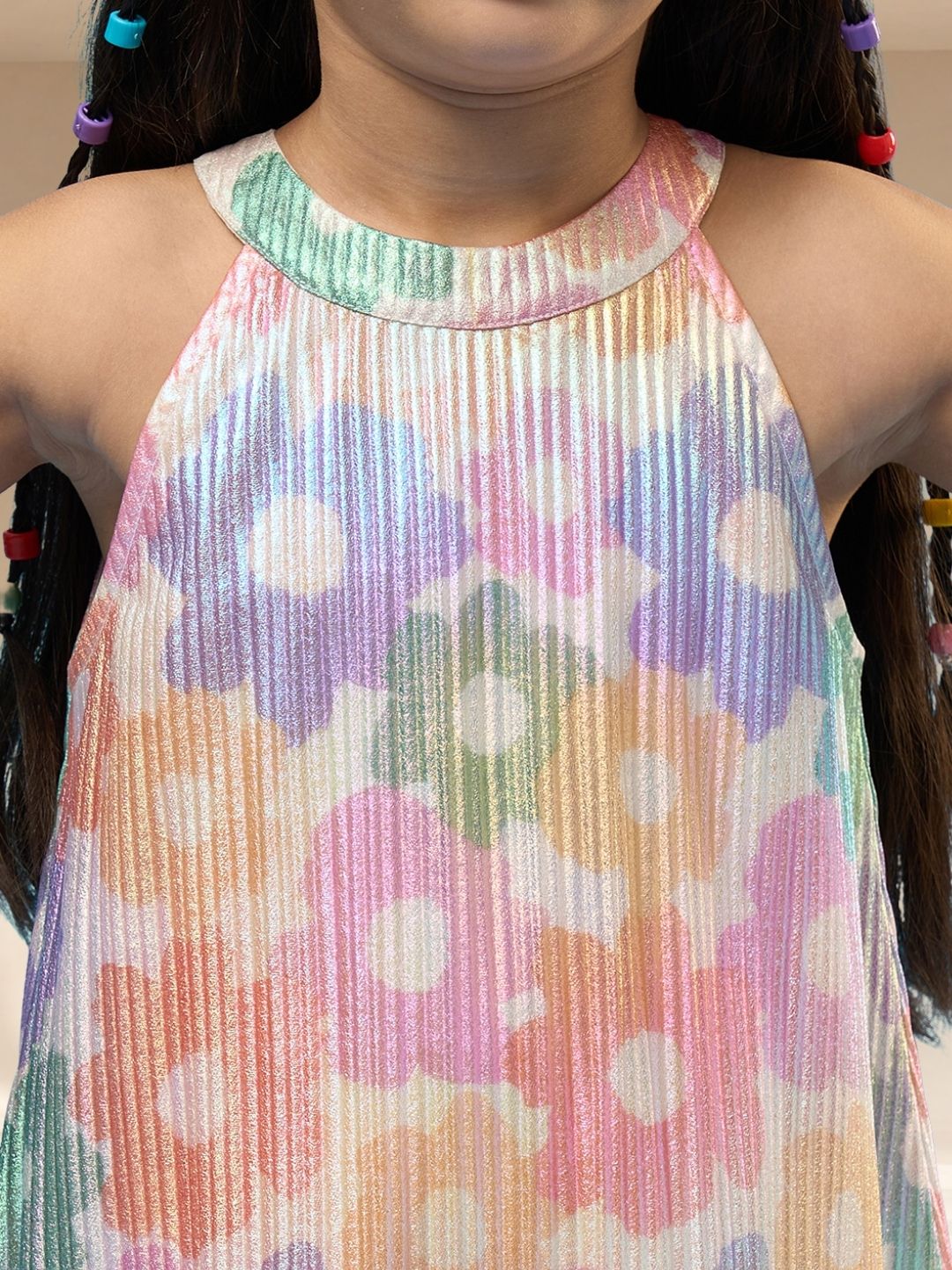 Rainbow Girls Multi Color Flower Pleating Party Dress