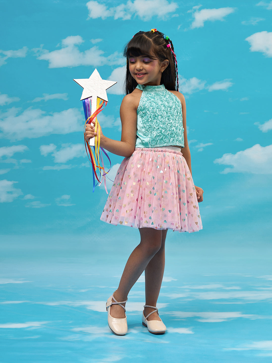 Rainbow Girls Blue Top with Pink Skirt Party Co-ordinate Set