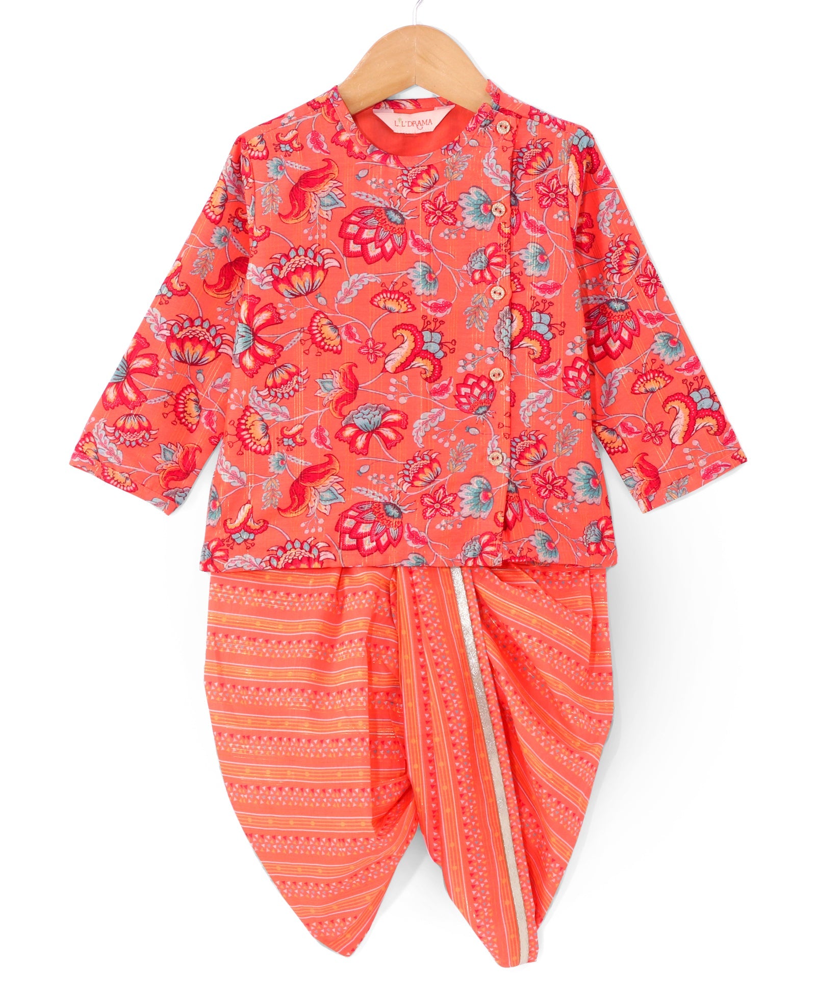 Golden Weaves Boys Orange Kurta with Dhoti set