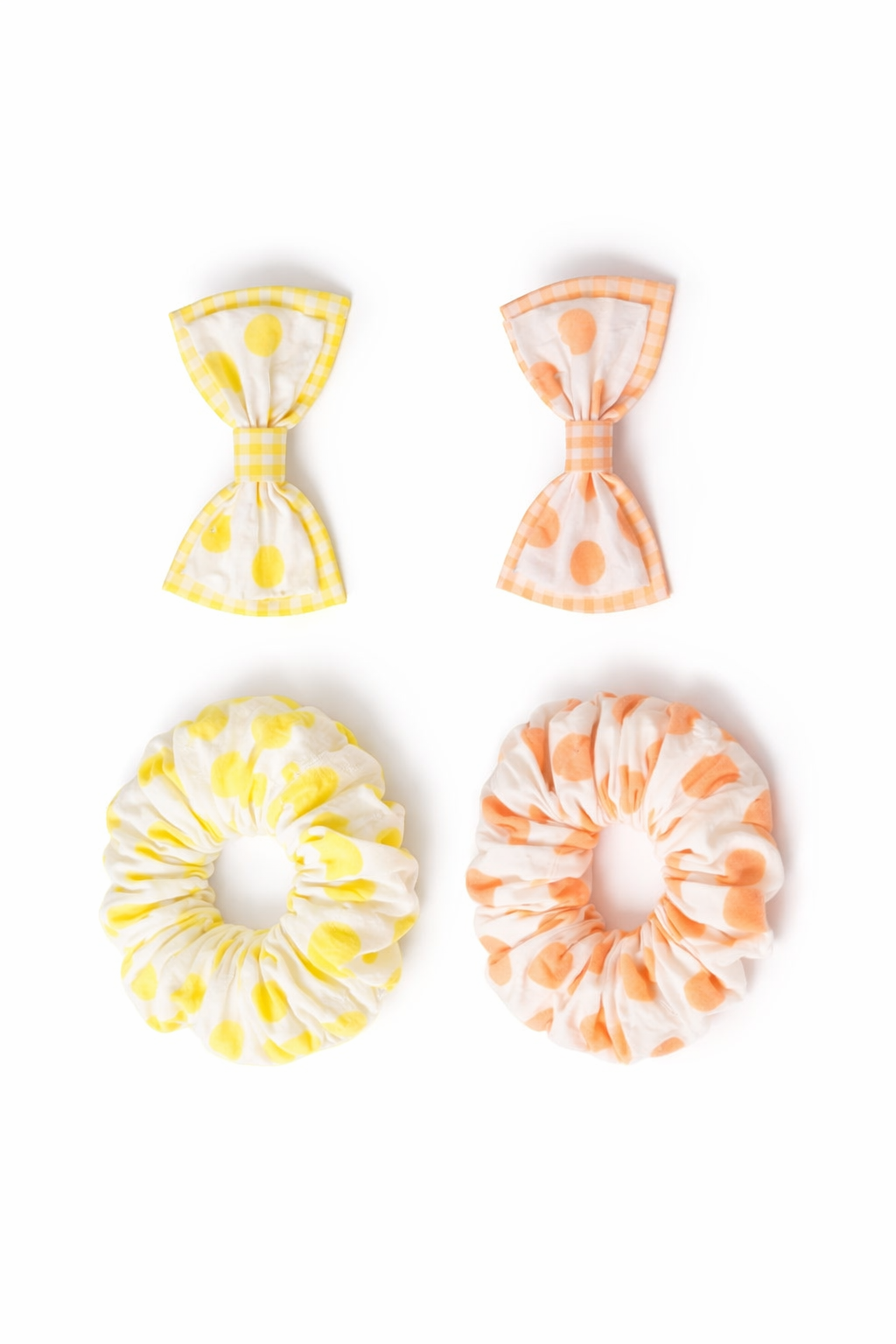 Lil Drama Set of 2 Polkadot Fabric Hair Scrunchies and 2 Bow - Multi