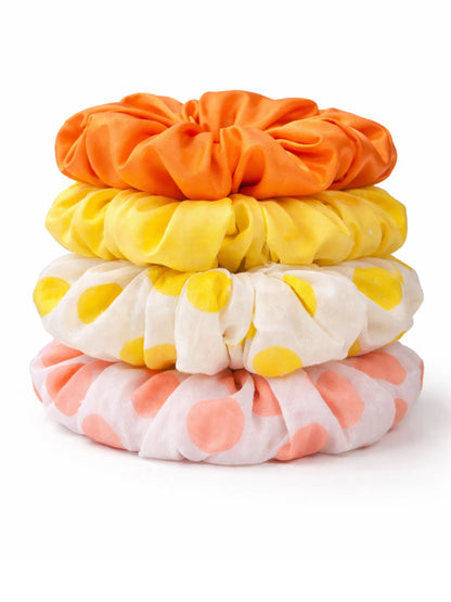 Lil Drama Set of 4 Polkadot &amp; Solid Fabric Hair Scrunchies - Multi