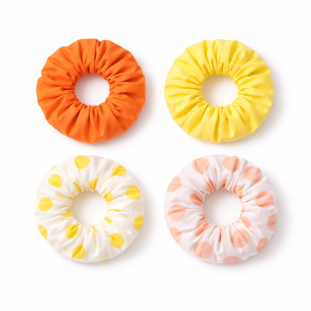 Lil Drama Set of 4 Polkadot &amp; Solid Fabric Hair Scrunchies - Multi