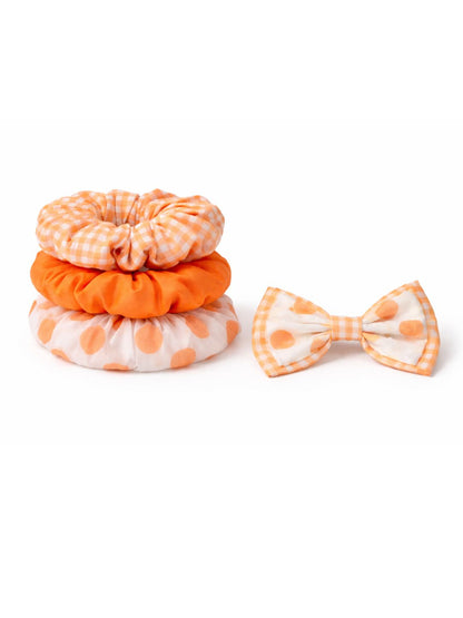 Lil Drama Set of 3 Cotton Fabric Hair Scrunchies &amp; 1 Bow - Multi