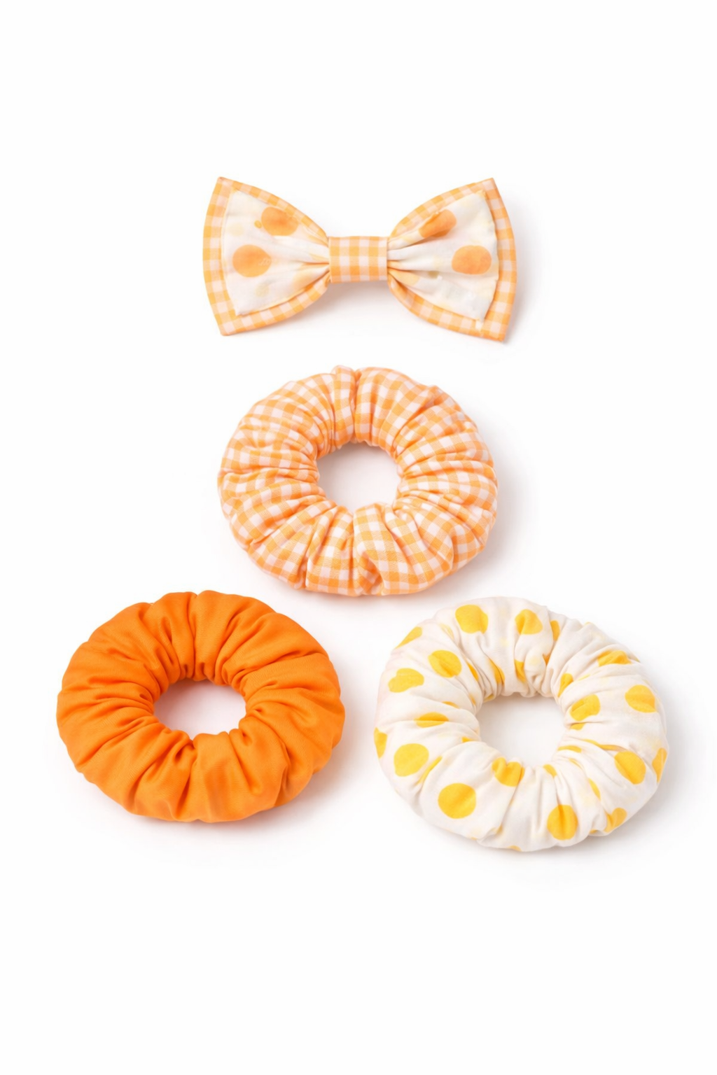 Lil Drama Set of 3 Cotton Fabric Hair Scrunchies &amp; 1 Bow - Multi