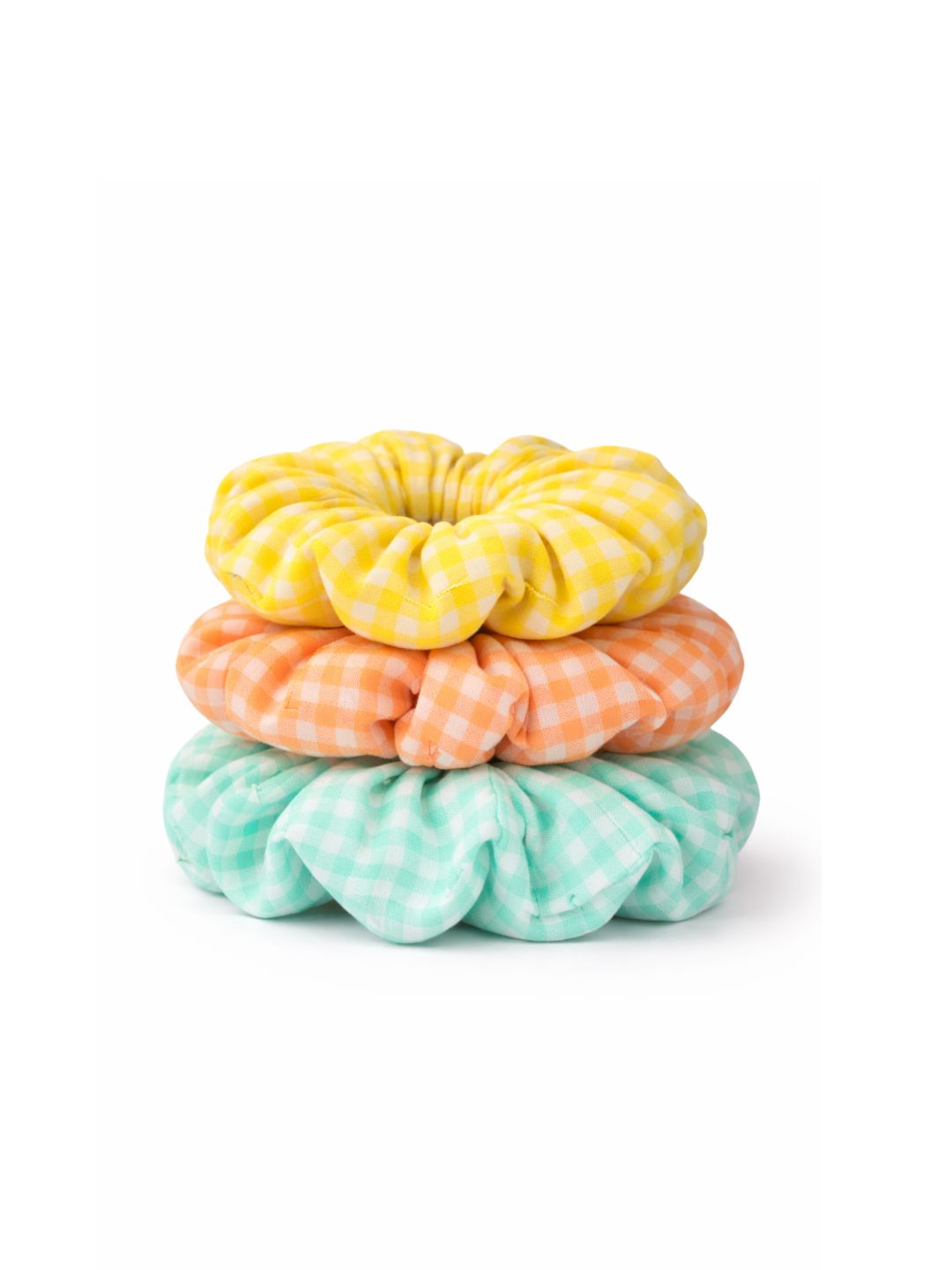 Lil Drama Set of 3 Checks Fabric Hair Scrunchies - Multi