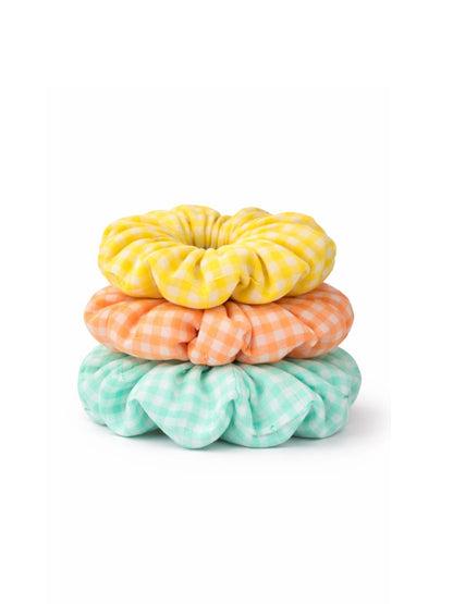 Lil Drama Set of 3 Checks Fabric Hair Scrunchies - Multi