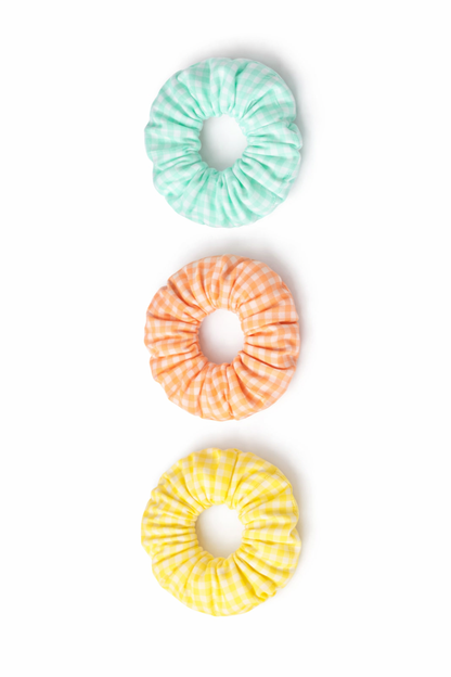 Lil Drama Set of 3 Checks Fabric Hair Scrunchies - Multi