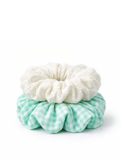Lil Drama Set of 2 Checks Fabric Hair Scrunchies - Multi