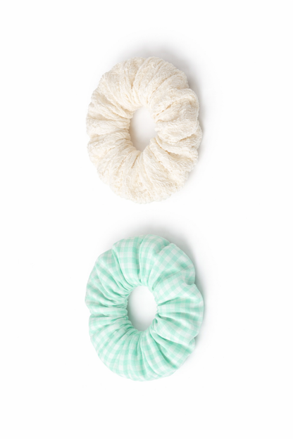 Lil Drama Set of 2 Checks Fabric Hair Scrunchies - Multi