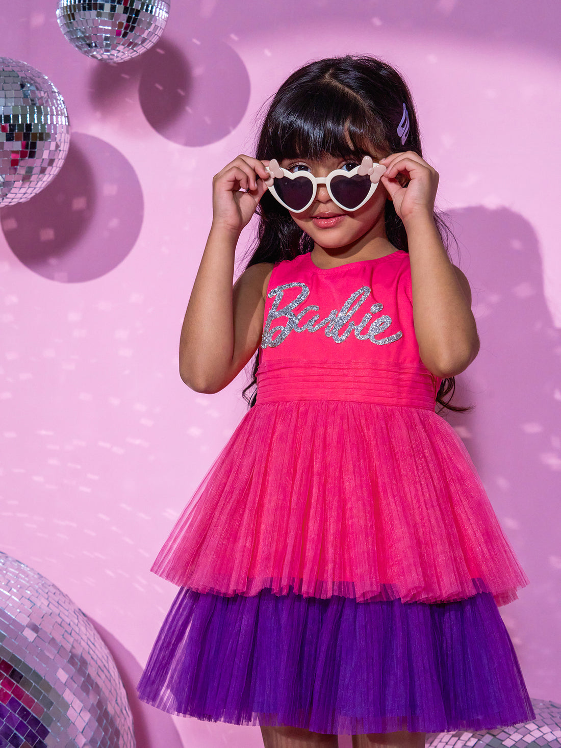 Girls Pink Layered Barbie Dress