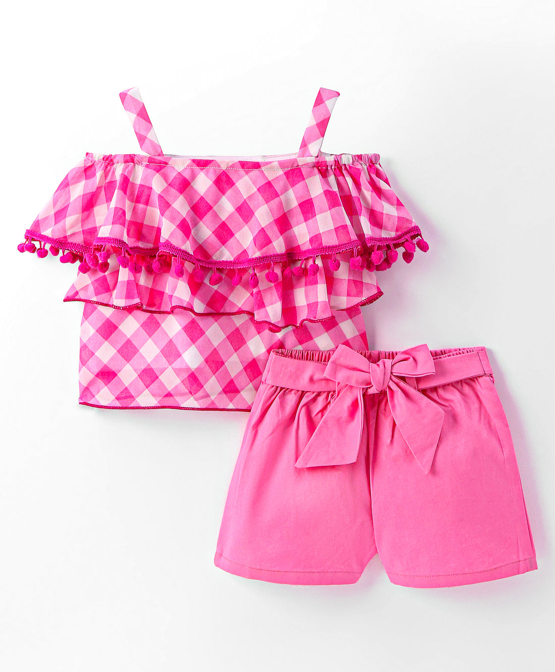 Girls Coord sets , Stylish checks tiered Top with shorts