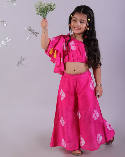 Shibori Print Pink Co-ordinate Set For Girls