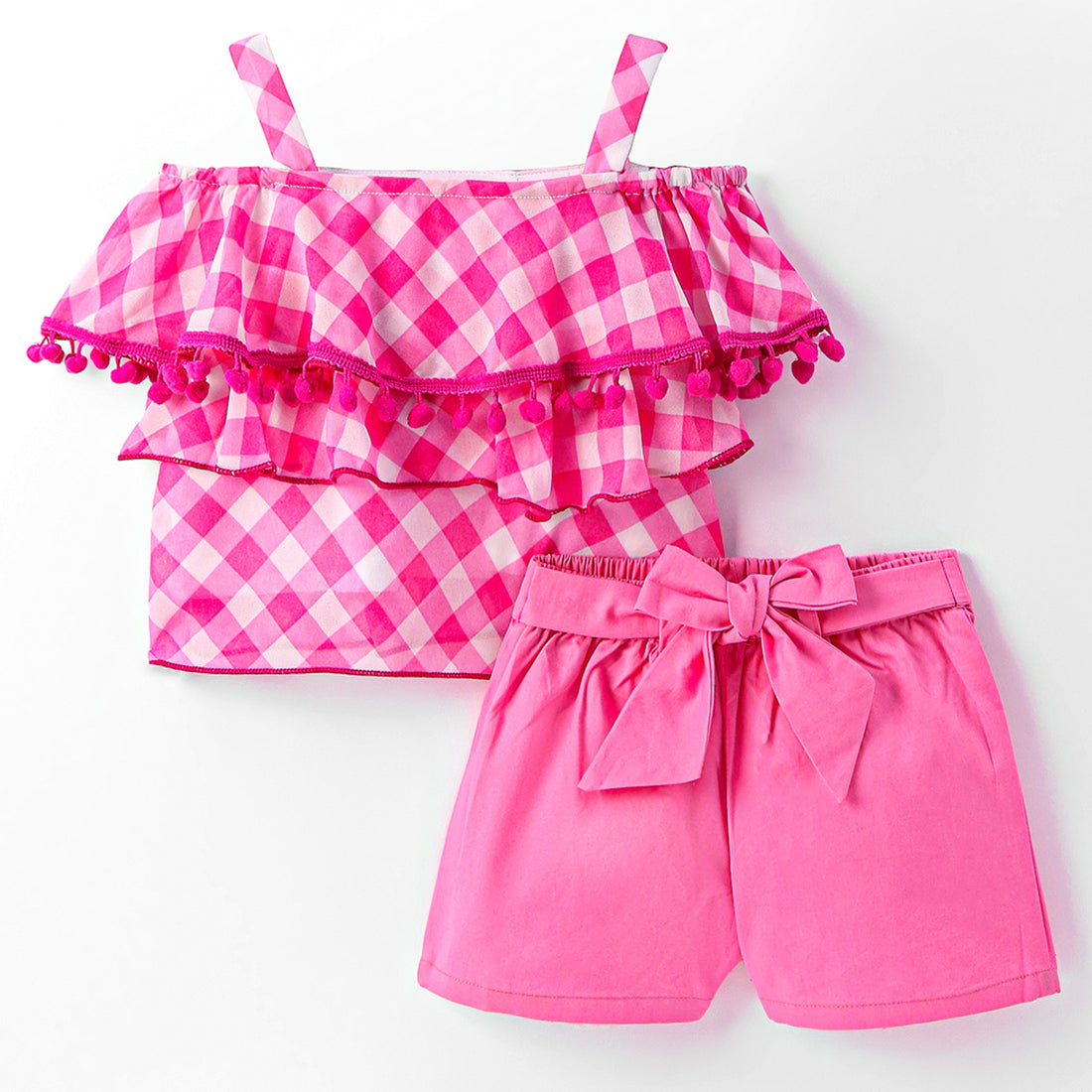Girls Coord sets , Stylish checks tiered Top with shorts