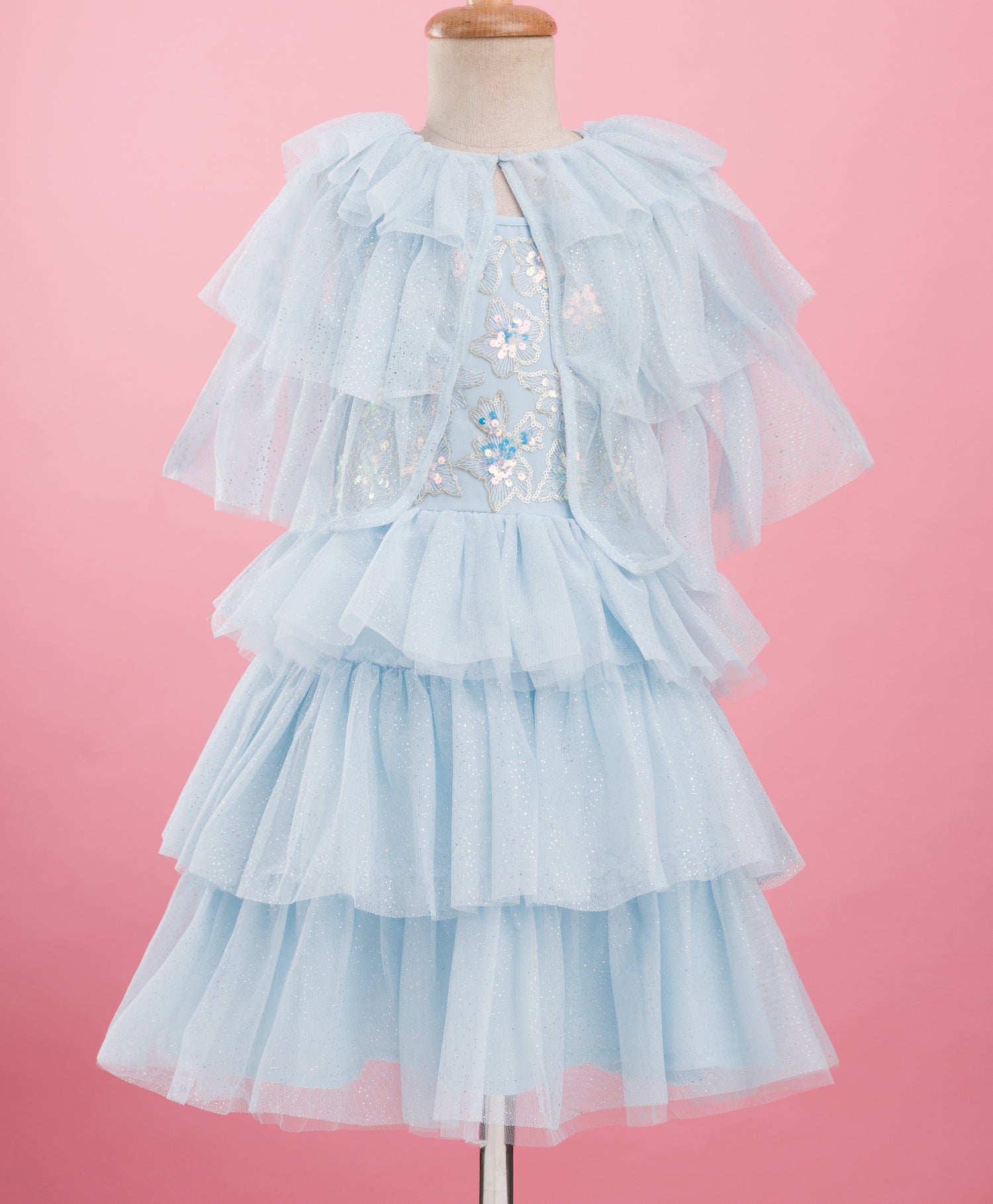 Razzle Dazzle Sky Blue Party Dress with Shrug for Girls