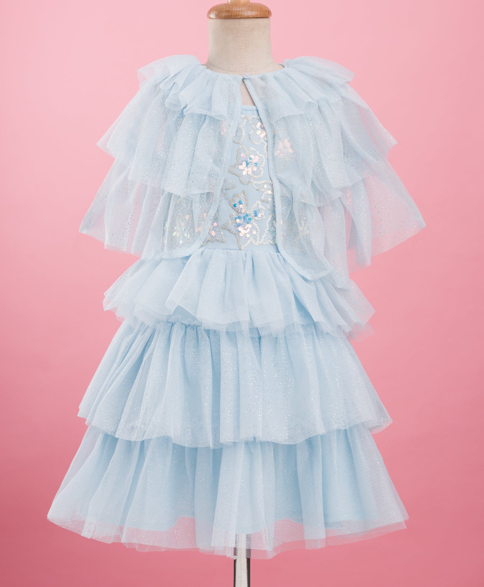 Razzle Dazzle Sky Blue Party Dress with Shrug for Girls