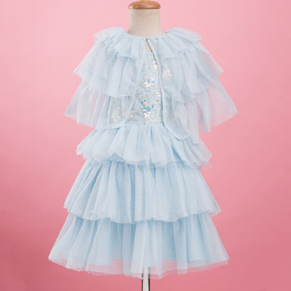 Razzle Dazzle Sky Blue Party Dress with Shrug for Girls