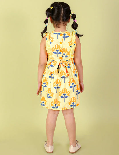 Girls floral print dress with Hakoba Lace Trim