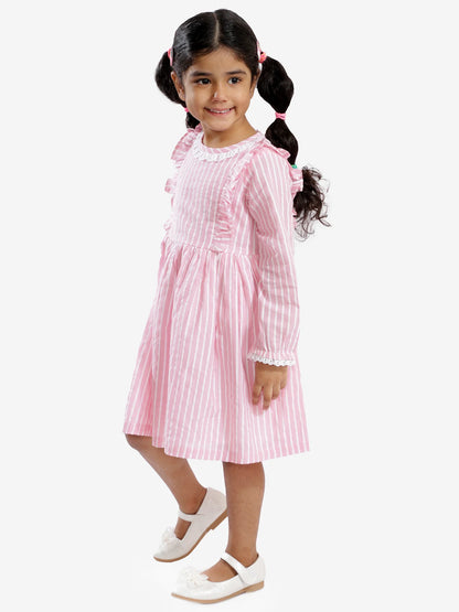 Girls cotton striper dress with neck lace