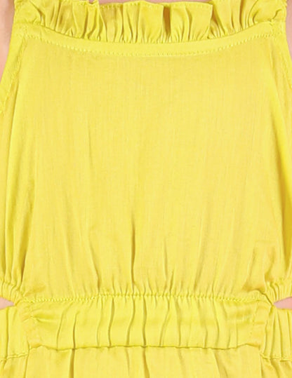 Girls Stylish and Trendy Cotton satin Teired Dress with 3d clowers ar hem