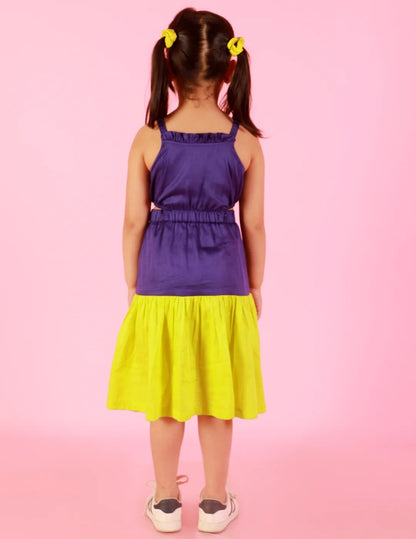 Girls Stylish and Trendy Cotton satin Teired Dress with 3d clowers at hem