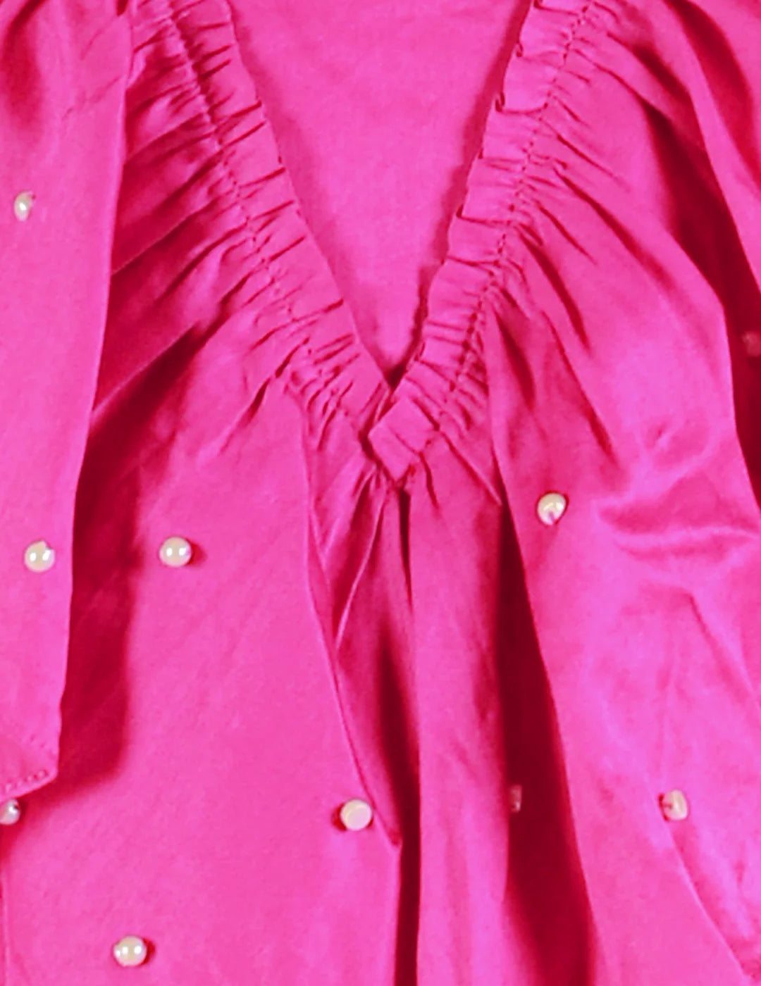 Girls Stylish and Trendy Cotton satin Ruffle on neck and back Dress with pearls