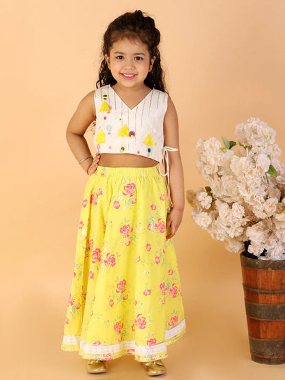Girls stylish mirror handwork choli with printed ghaghra set