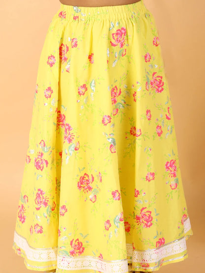Girls stylish mirror handwork choli with printed ghaghra set