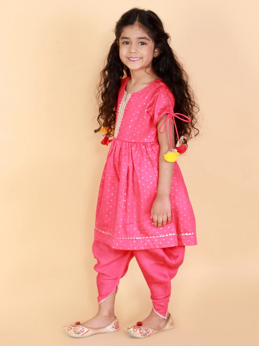 Girls polka printed kurta with dhoti set