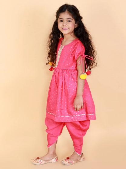 Girls polka printed kurta with dhoti set