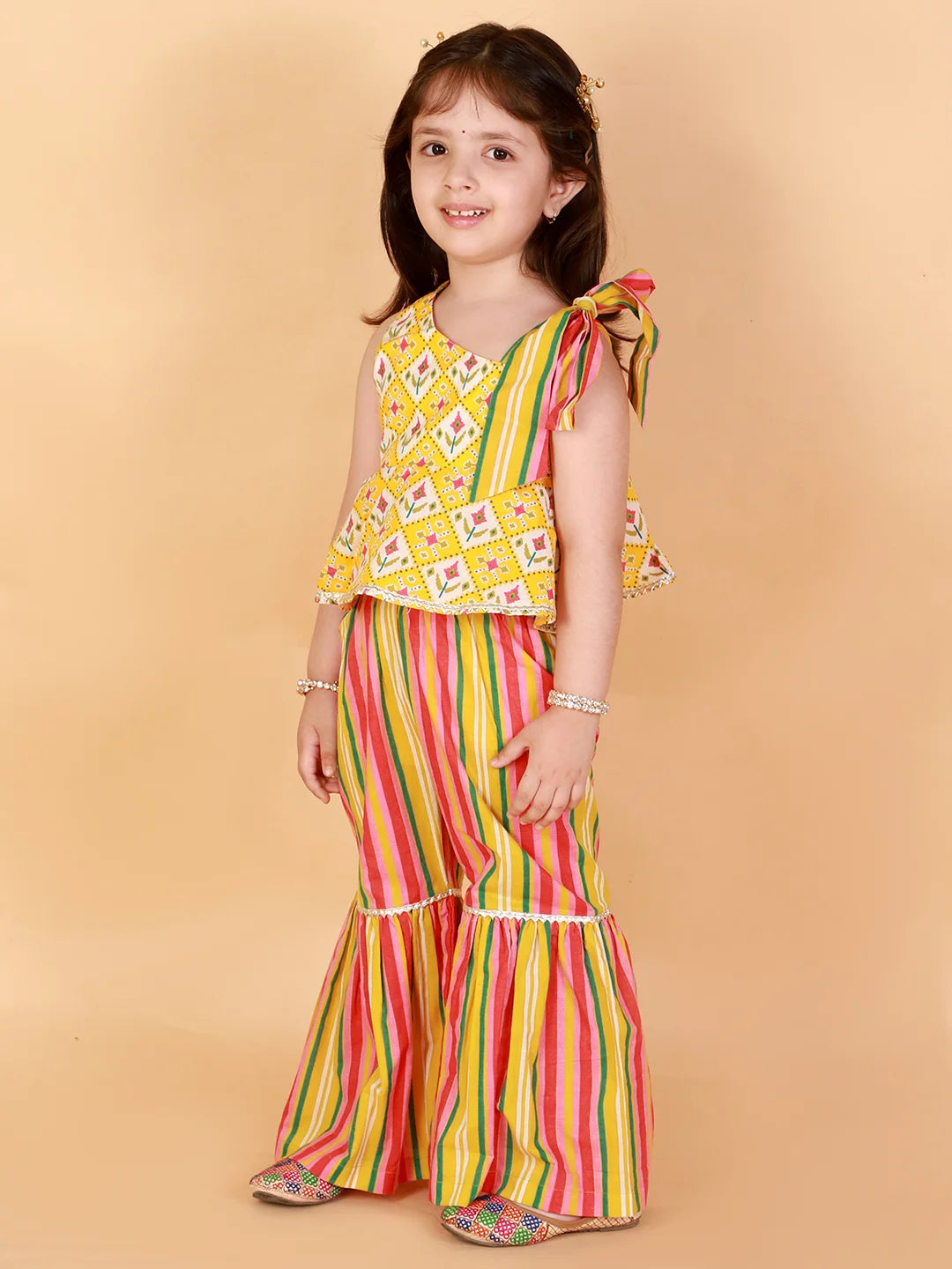 Girls stylish Folklore print top with Sharara set