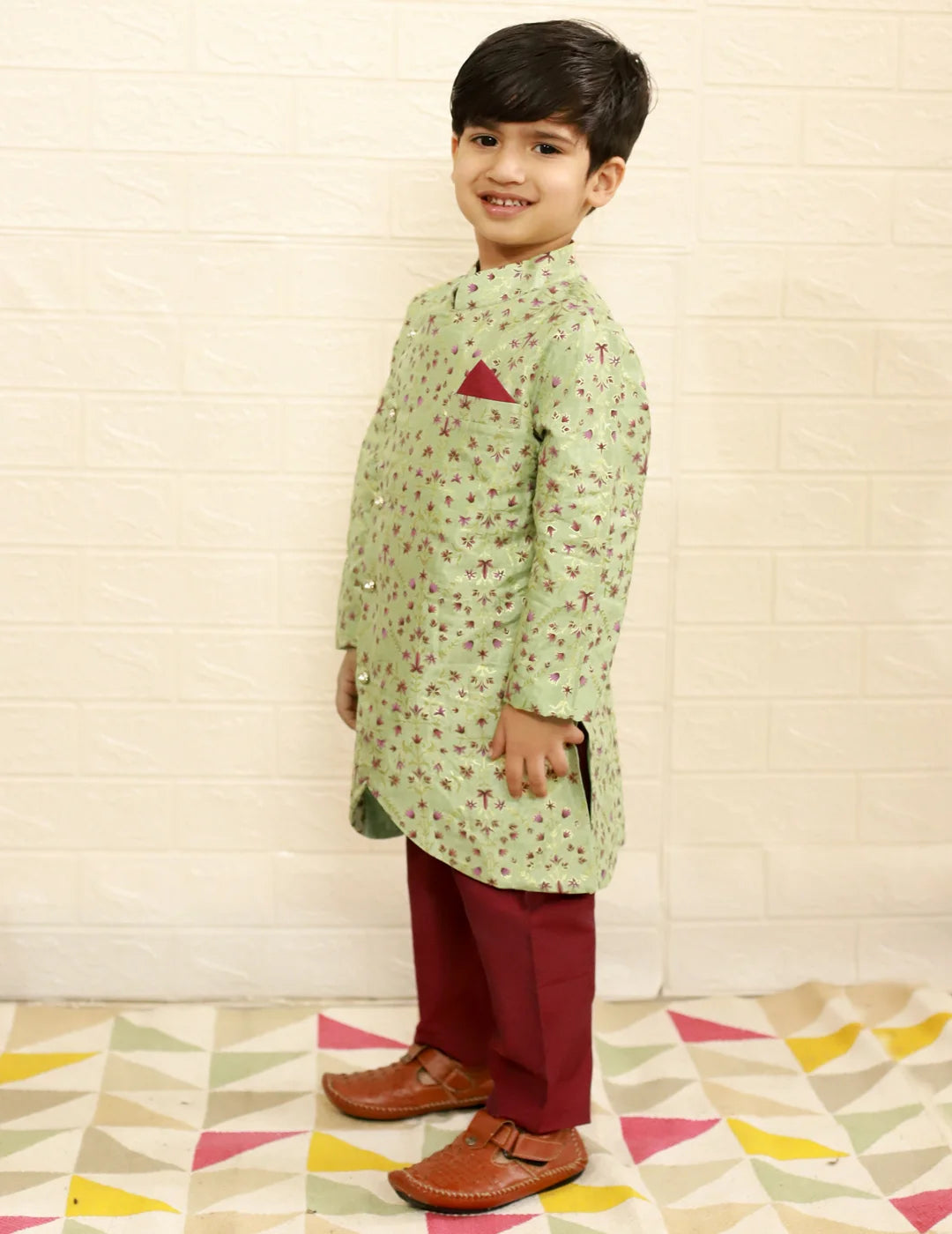 Boys Ethnic asymmetrical cut Kurta Pyjama